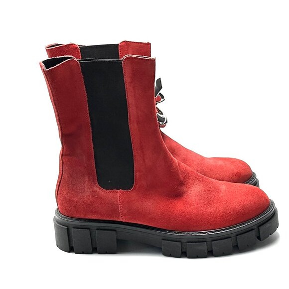 Justin Reese Red Suede Chunky Sole Boots—UK 7/US 9/EU 40—Removable Buckles—NWOT - Picture 2 of 10